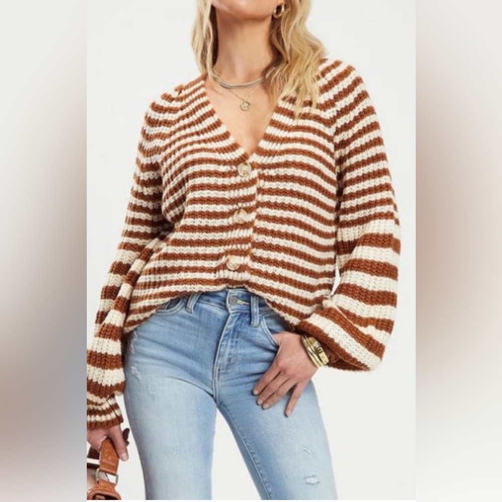 NWOT Fore Striped Balloon Sleeve Button Front Cardigan